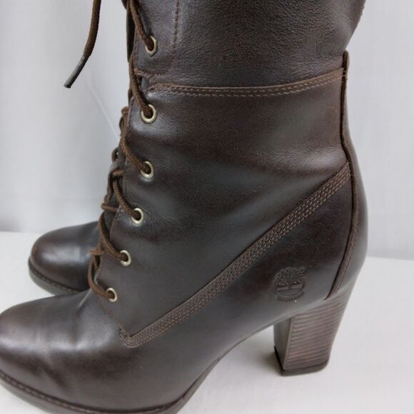 Timberland Earthkeepers Lace Up Boots Brown Leather High Heel Women's Size 8 - Picture 7 of 15